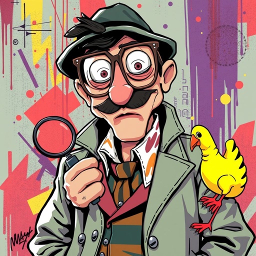 Create a character who is a goofy looking detective, who is confident. But funny looking.