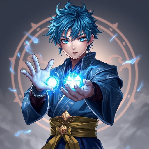 Ragazzo giovane di 14 anni. Occhi azzurri, capelli Blue, bello e affascinante. E un guerriero di arti marziali e conosce la magia della creazione o detta anche magia del null