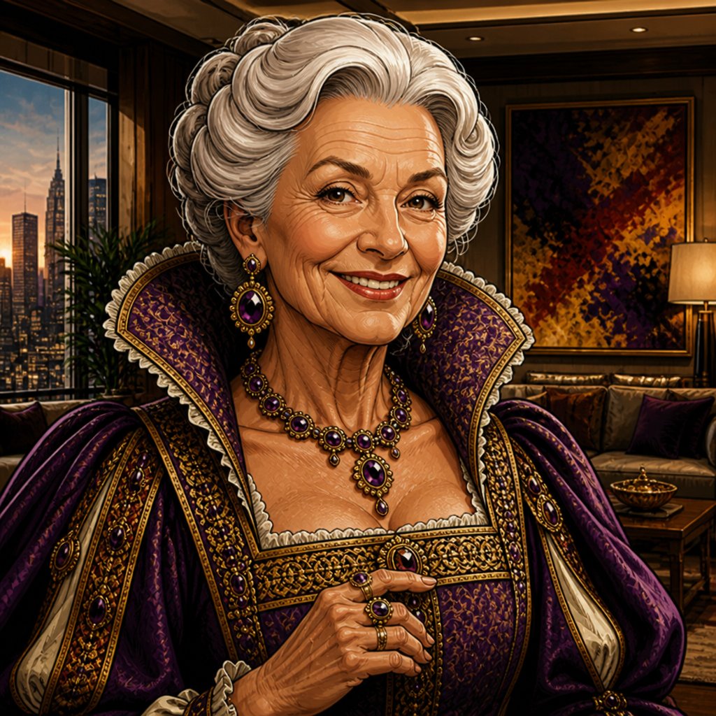 a painting of a woman in a purple dress