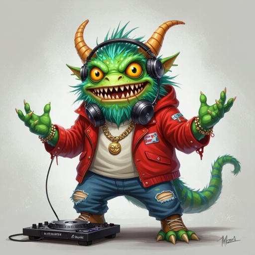 Create a funny looking monster dressed like a dj