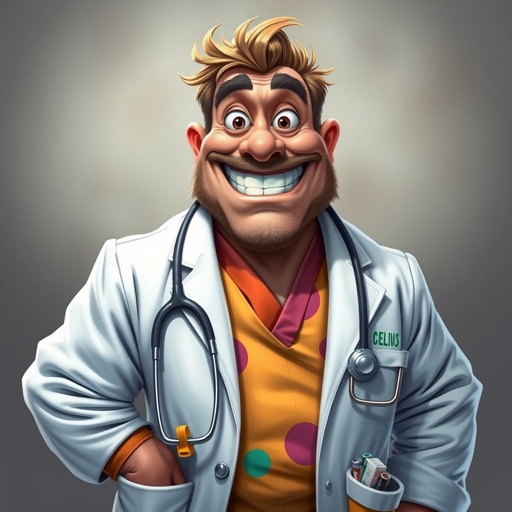 .. create a fat doctor. Who is funny human looking from head to toe. And he always immediately results to surgery for anything even small things. So please be sure to show his whole outfit head to toe. Make him have 1 tooth. Make it more adult humor instead of cartoon humor.