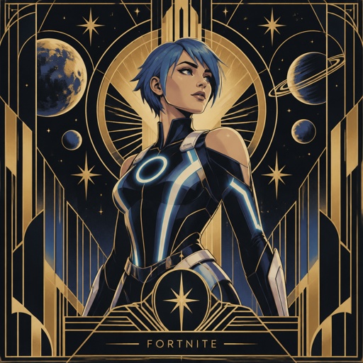 Female Light rider supernovas, from Fortnite, short blue hair