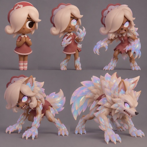 Ginger from dandy’s world turning into a opalite werewolf 