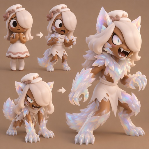 Ginger from dandy’s world turning into a opalite werewolf 