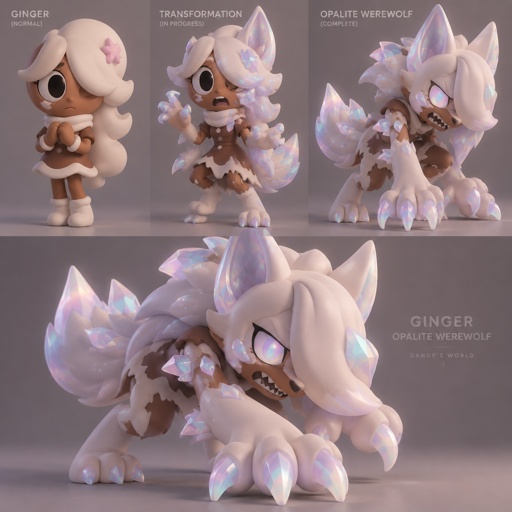 Ginger from Dandys world turning into a Opalite Werewolf 