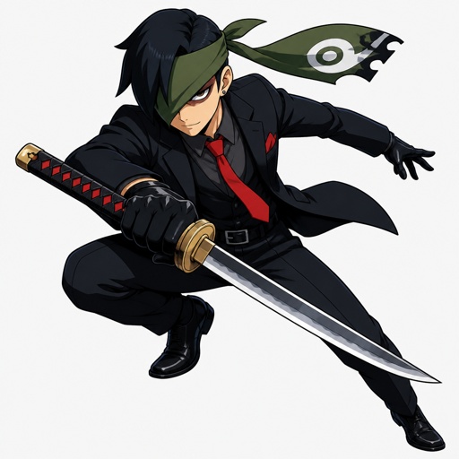 Kenji from brawl stars as a spy, dynamic poses