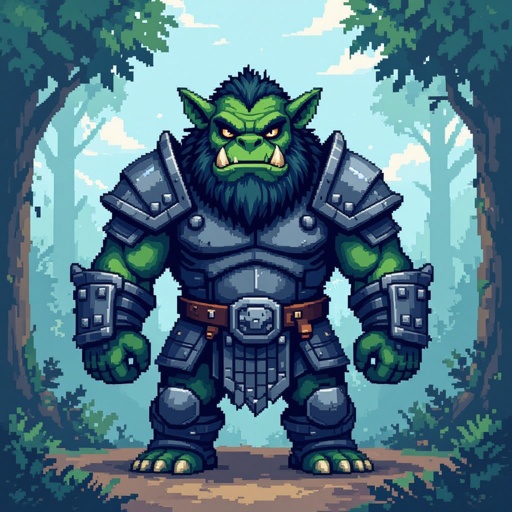 ogre with heavy chain mail armor, blue skin