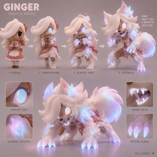 Ginger from Dandys world turning into a Opalite werewolf 