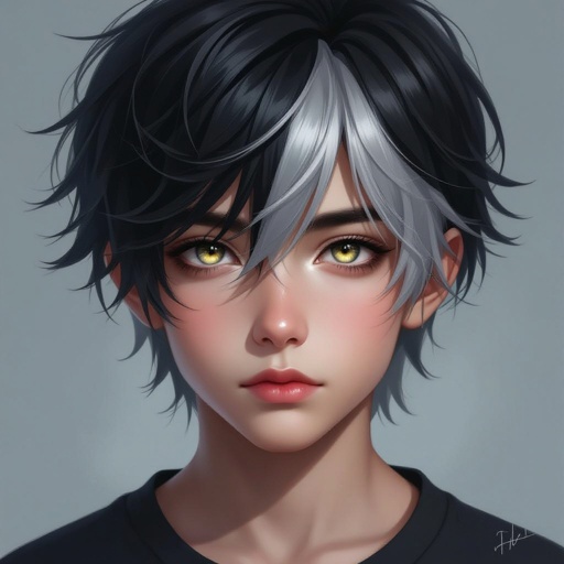 Black and silver hair boy with silver/goldish eyes and mysterious who no one understand 