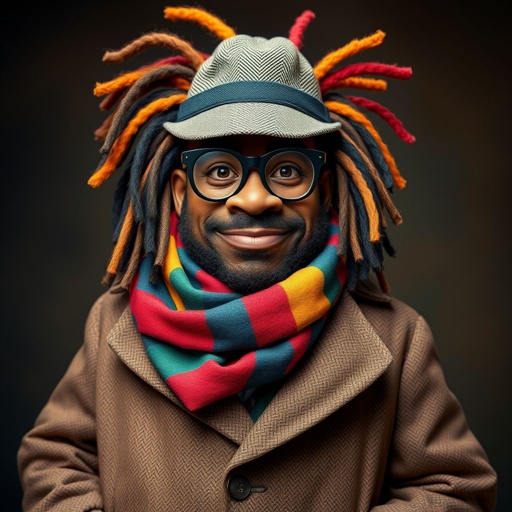 Create a funny fat character similar to Sherlock Holmes, but make him of black decent and with dread locks. Show his whole outfit including his shoes.