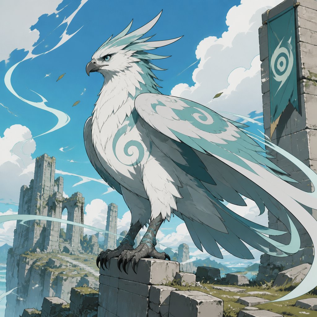 Giant hawk wind element location the outskirts of a ruin
