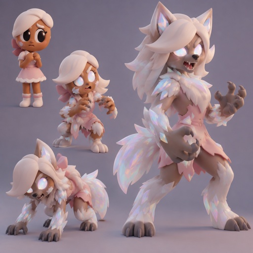 Ginger from dandy’s world turning into a opalite werewolf 