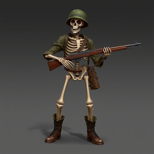A American skeleton in world war2 with a rifle