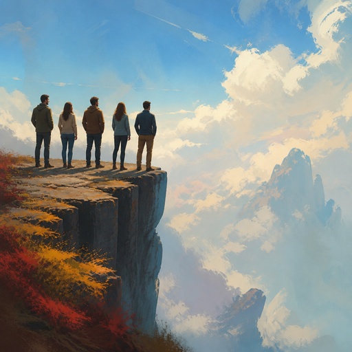a group of people standing on top of a cliff