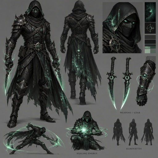 assassin green shiny cosmos color mostly black, healing ability