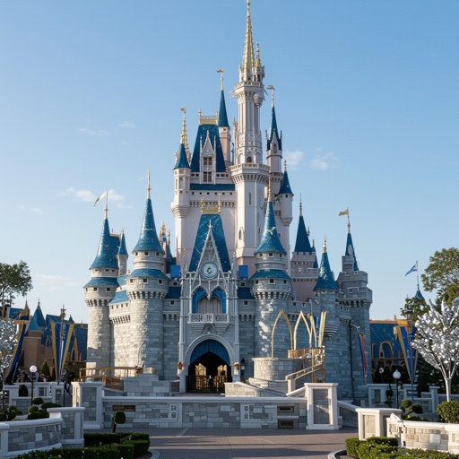 A castle with silver walls and silver trees