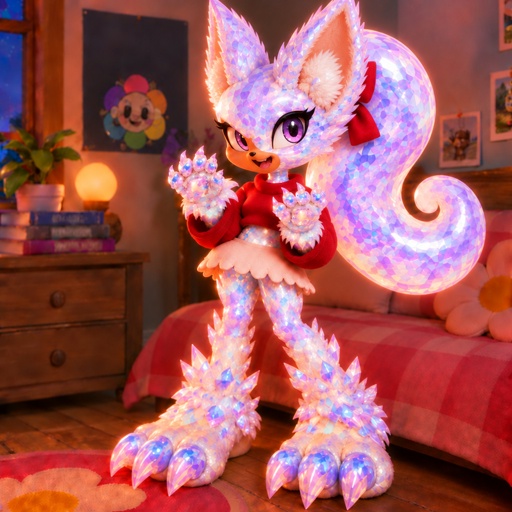 a lighted figure of a cat in a bedroom