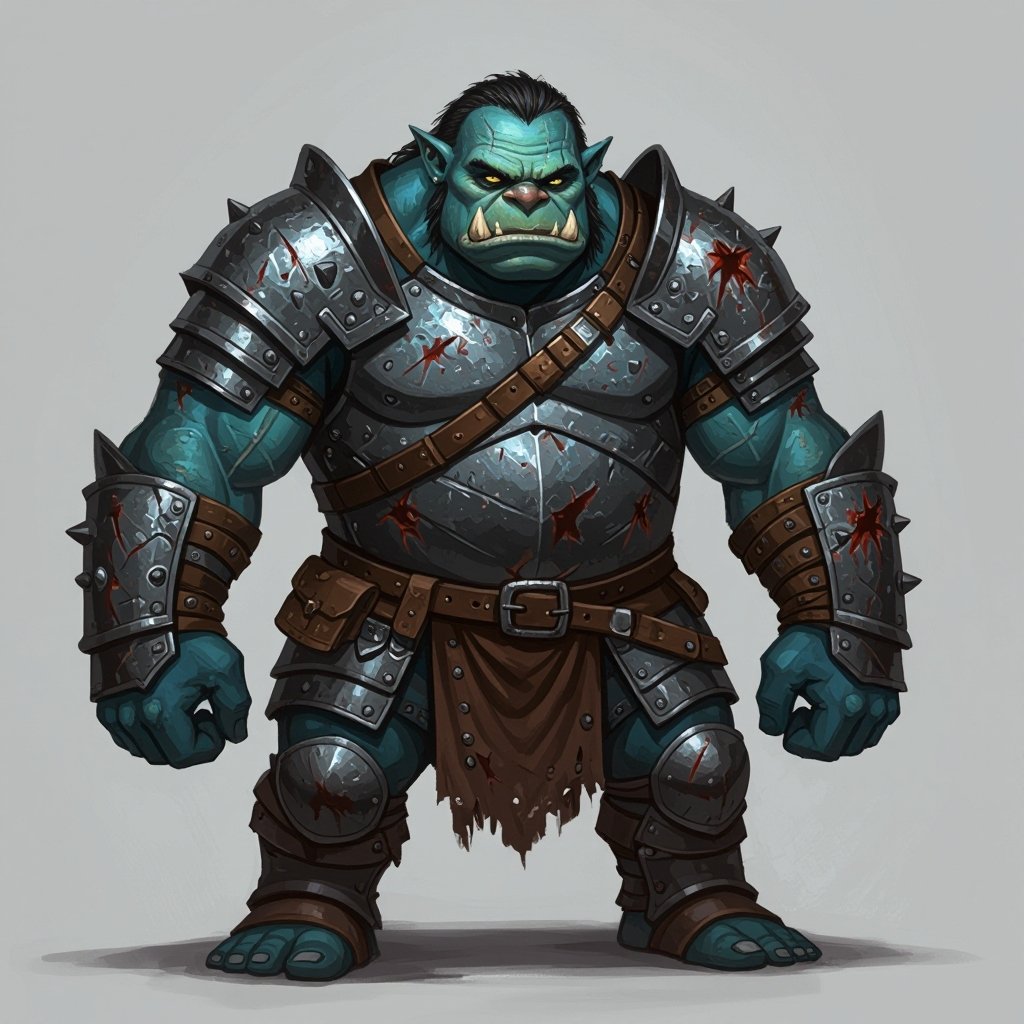 ogre with heavy chain mail armor, blue skin