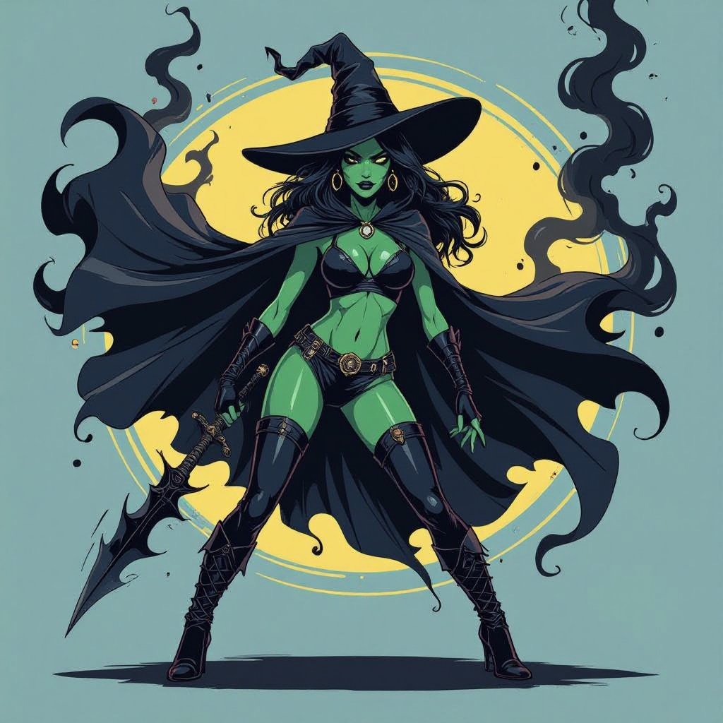 sexy shadow demon witch gypsy slate grey skin large black billowing cloak that emits darkness and shadow smoke. Two piece. Witches Hat.  Wields Black Evil Shadow Smoke Daggers