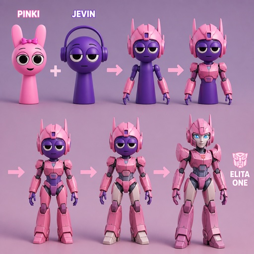 Pinki from Sprunki as Elita One merging her legs onto Jevin from Sprunki and then her arms and then her Body and lastly her head and helmet