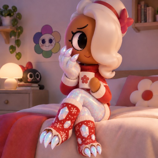 a little girl sitting on a bed talking on a cell phone
