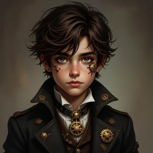 Dark Mysterious teen boy with dark brown hair brown eyes and with a dark past