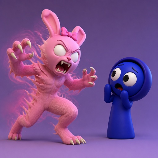 Pinki from Sprunki turning into a WereRabbit in front of Jevin from Sprunki