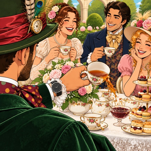 a group of people sitting around a table with tea
