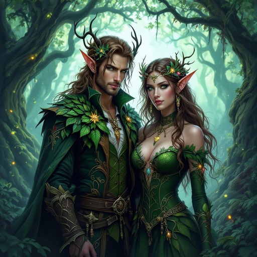 Man and woman forest elf’s in Halloween costumes 