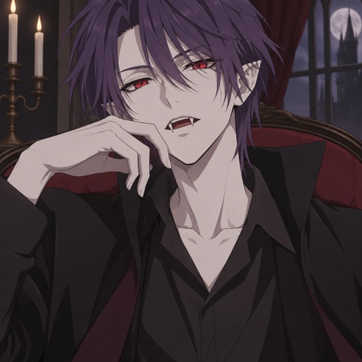 Male, thin, royal purple hair vampire