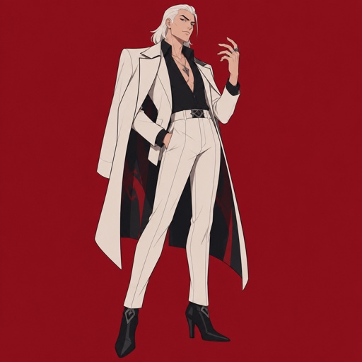 Kado Thorne from Fortnite pale skin white hair shoulder length back hair, wearing heels