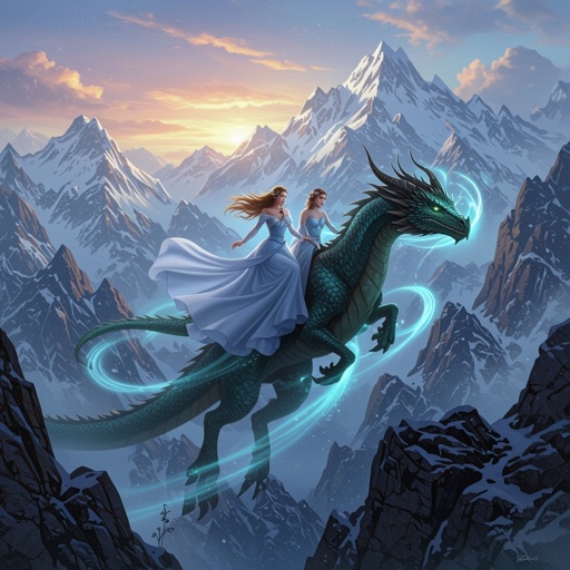 Beautiful Women with a dragon in the mountains 