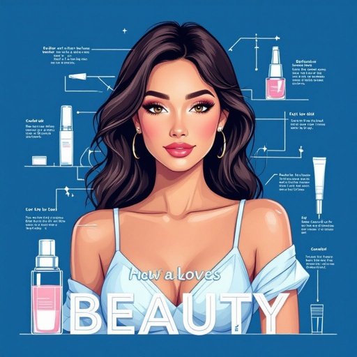 Create a character showing there whole body head to toe, a lady who loves beauty products  