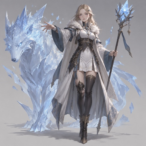 girl with ice creature summoning abilities, light blonde hair