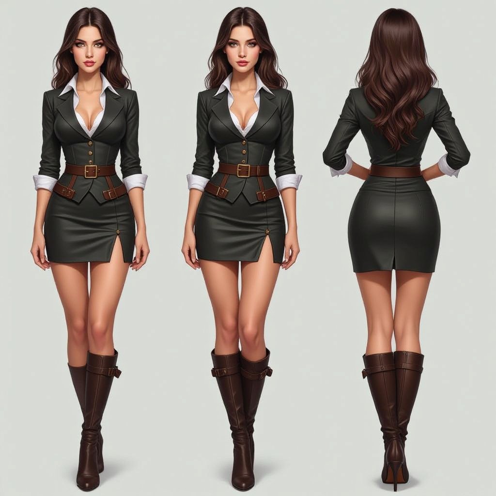HOT BRUNETTE ELF WITCH LIBRARIAN IN A TIGHT PENCIL SKIRT. Buckled at the knees