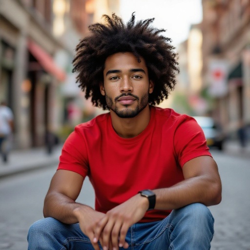 Mixed guy with freckles big Afro 