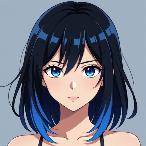 Has black hair and has blue tips anime girl mha style she has a shadow bending quirk she has dark blue eyes