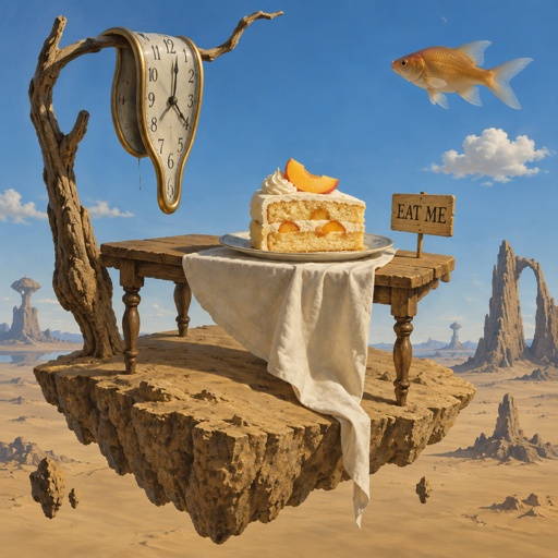 Slice of vanilla peach cake with a sign that says eat me 