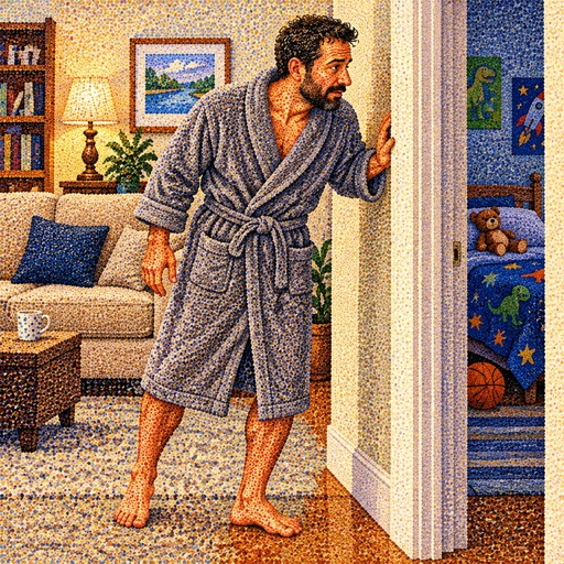 a painting of a man in a robe opening a door