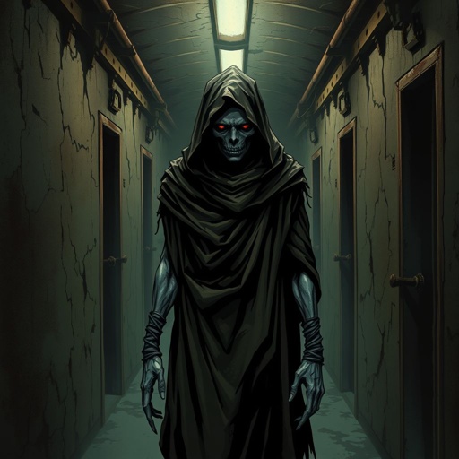 Create this background hall inside was dim, paint peeling in sheets. A metal door led to the cell block.  Six cells, all empty. A cracked toilet in each. Rusty bunks, stale air, dust everywhere.