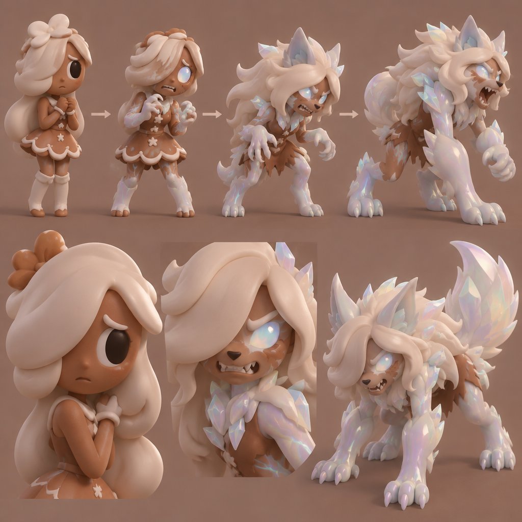 Ginger from Dandys world turning into a Opalite Werewolf