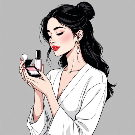 Create a character showing there whole body head to toe, a lady who loves beauty products  