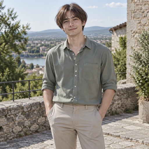 Brown Short Bob Hair Male Pants Shirt Off