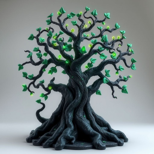 Give me a image of a fantasy dark magic tree