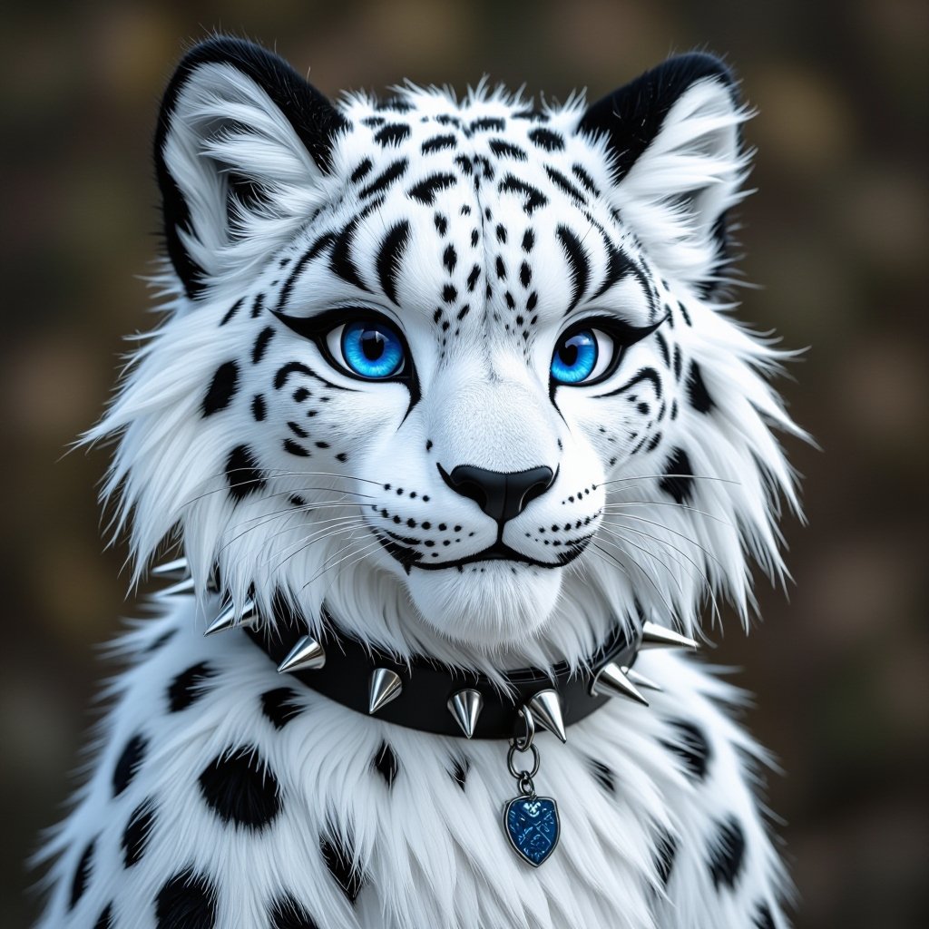Goth snow leopard original fursona with blue eyes