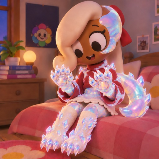 a stuffed animal sitting on top of a bed