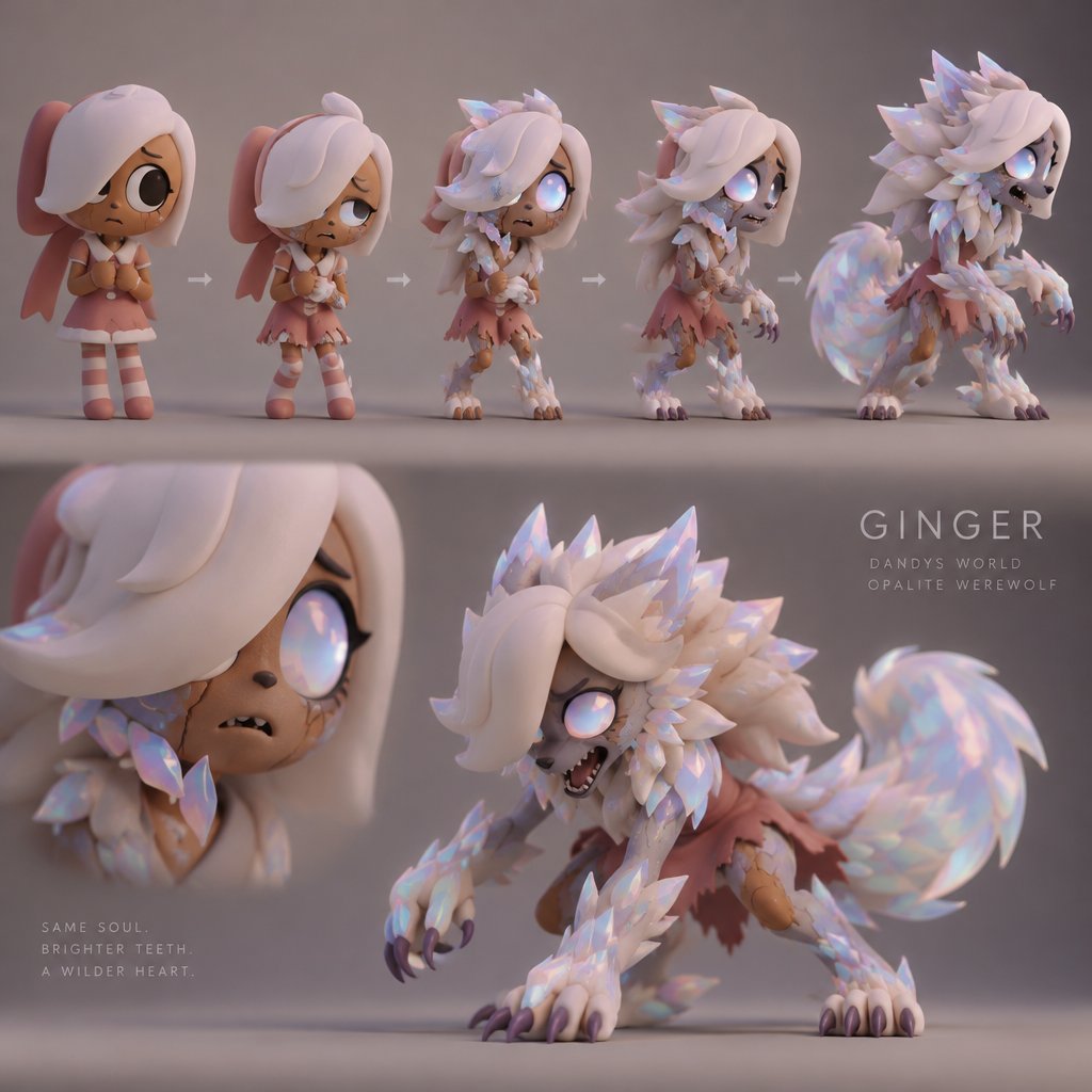 Ginger from Dandys world turning into a Opalite Werewolf