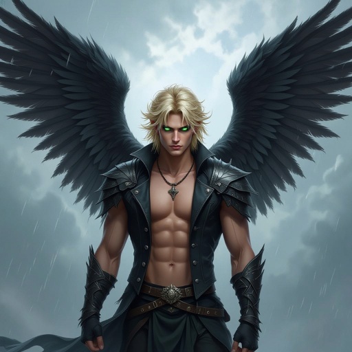 Green eyed blond hair male fallen angel