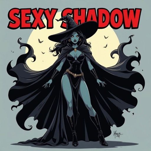 sexy shadow demon witch gypsy slate grey skin large black billowing cloak that emits darkness and shadow