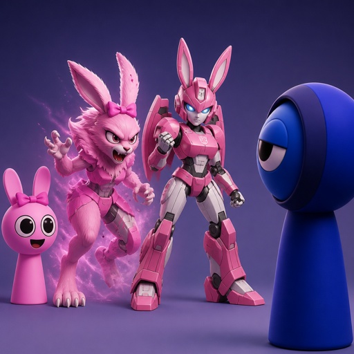 Pinki from Sprunki as A wererabbit turning into Elita One for Jevin from Sprunki 